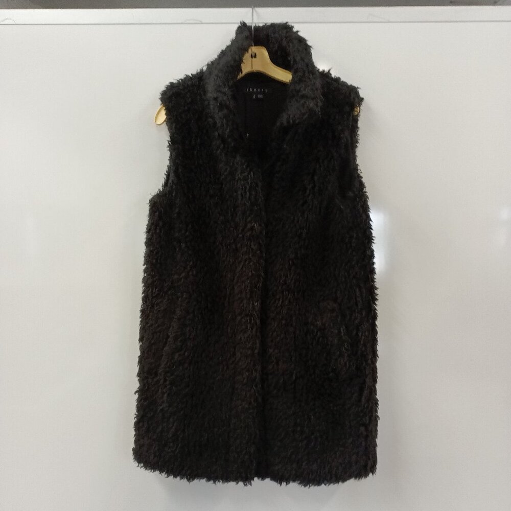 Women's Theory Black Faux Fur Vest Size P/TP